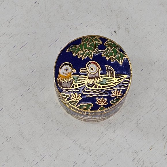 Vintage Cloisonne Enamel Miniature Trinket Snuff Duck Bird Lidded - Picture 3 of 9